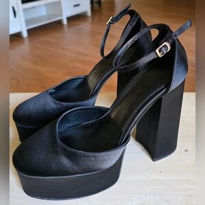 Sz 9 Women's Madden Girl Dion Platform Pump Black Satin High Heels
